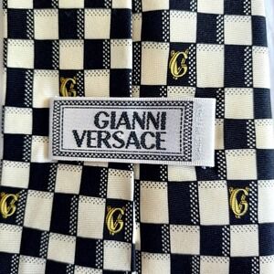 Gianni Versace Tie Men's Black White Gold Silk Luxury Designer Made In Italy